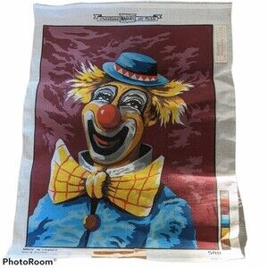 Vtg Creation Margot deParis tapestry canvas clown circus needlepoint